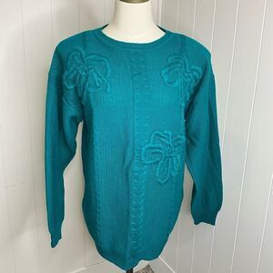 Vintage IFI Women’s Large 100% Acrylic Turquoise Heavy Knit Pullover Sweater